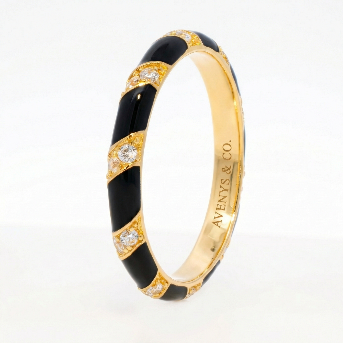 Black Gold Ring with White Round Stone – on Yellow Gold