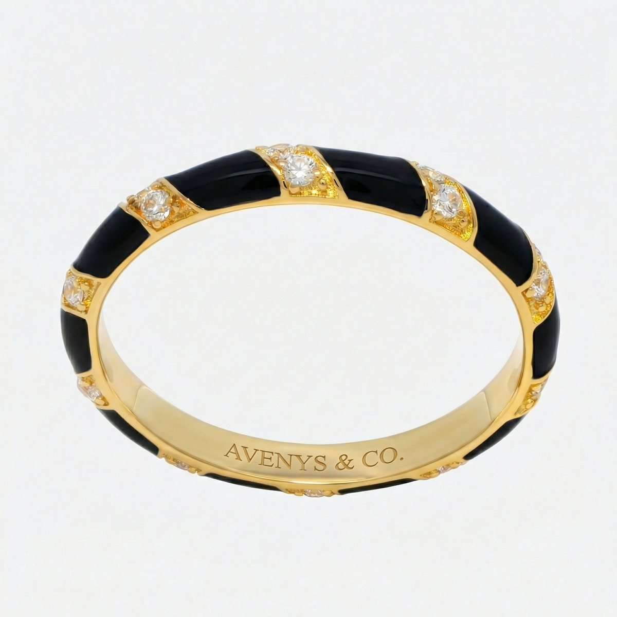 Black Gold Ring with White Round Stone – on Yellow Gold