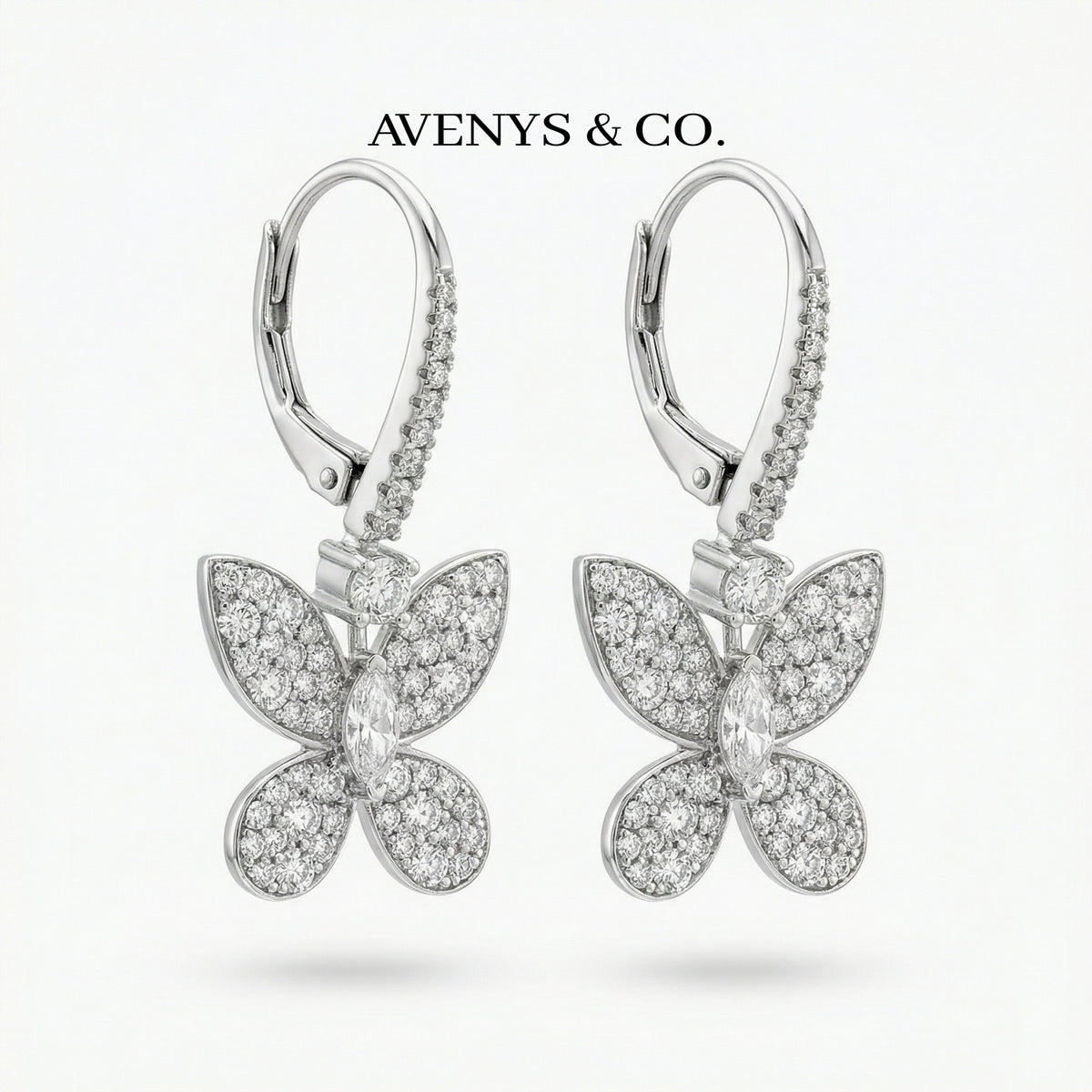 Butterfly Earrings with White Round Stone – on White Gold