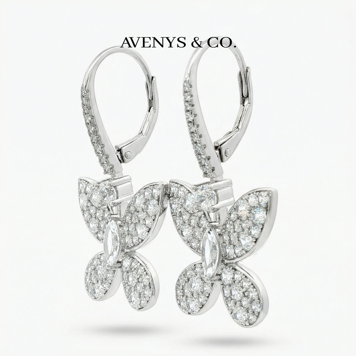 Butterfly Earrings with White Round Stone – on White Gold