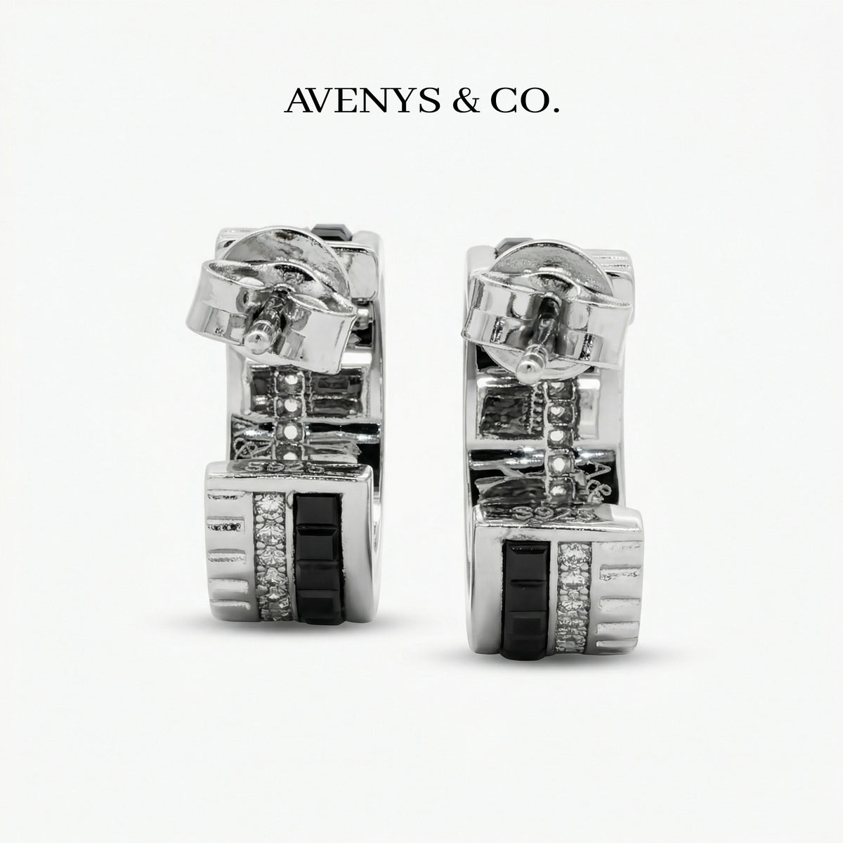 Quatre Earrings with White Round Stone – on White Gold