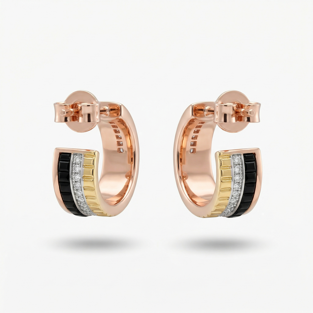 Quatre Earrings with White Round Stone – on Yellow Gold