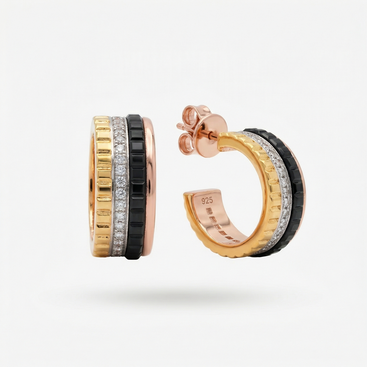 Quatre Earrings with White Round Stone – on Yellow Gold