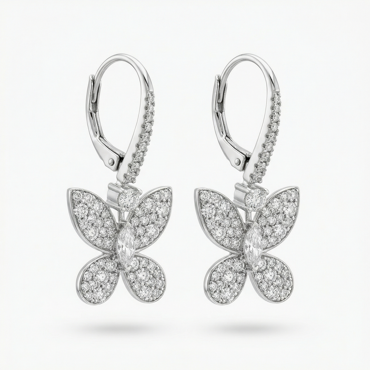 Butterfly Earrings with White Round Stone – on White Gold