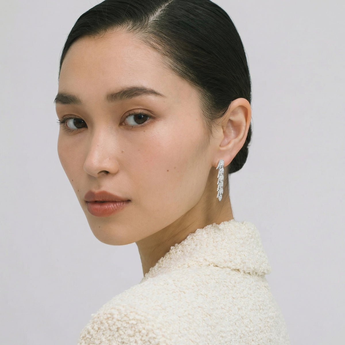 Birds Earrings with White Round Stone – on White Gold