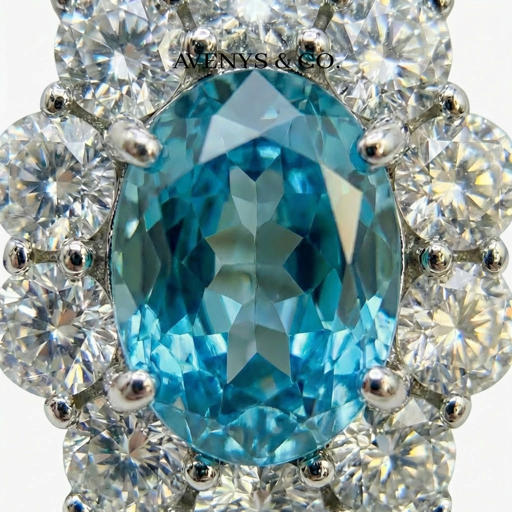 Bloom Halo Earrings with Paraiba Oval Stone – on White Gold