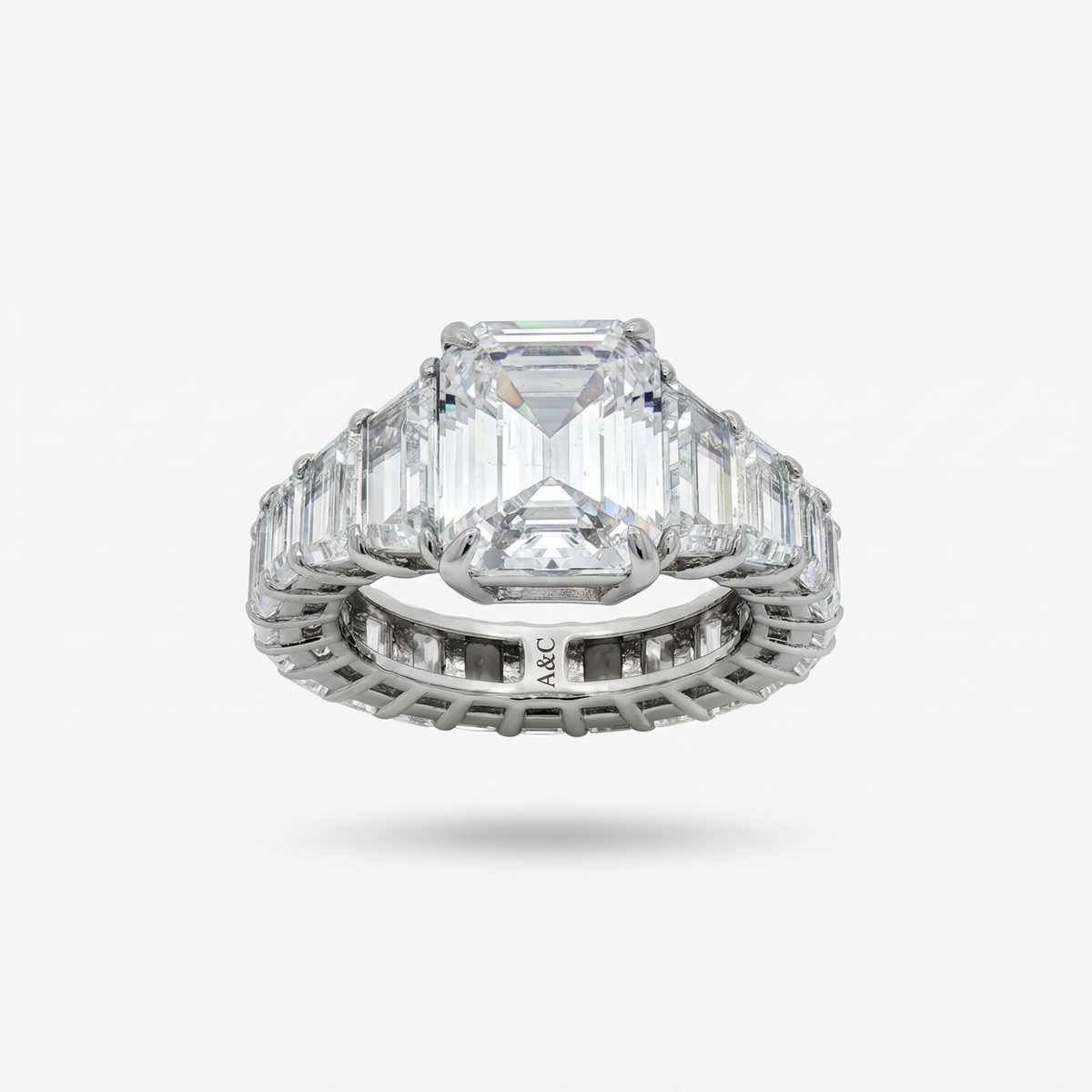Princess Eternity Ring with White Radiant Stone – on White Gold