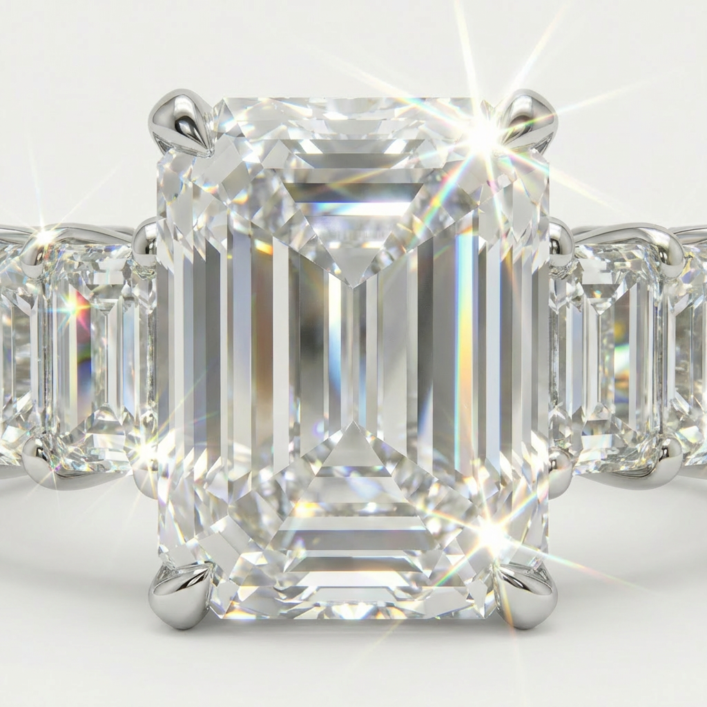 Princess Eternity Ring with White Radiant Stone – on White Gold