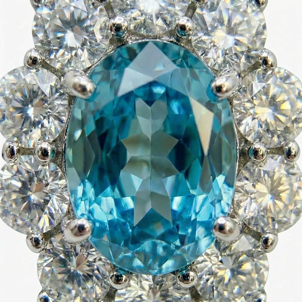 Bloom Halo Earrings with Paraiba Oval Stone – on White Gold