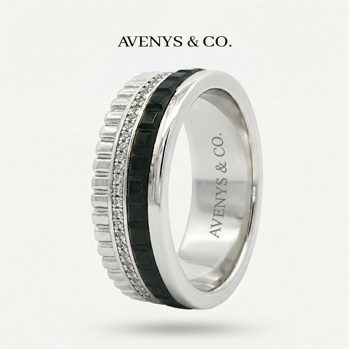 Quatre Ring Black with White Round Stone – on White Gold