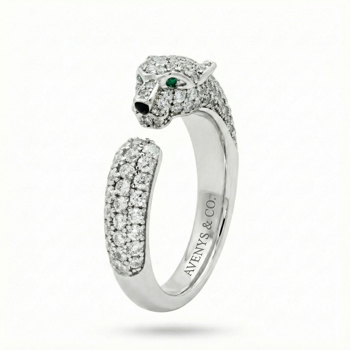 Tiger Pave Ring with White Round Stone – on White Gold