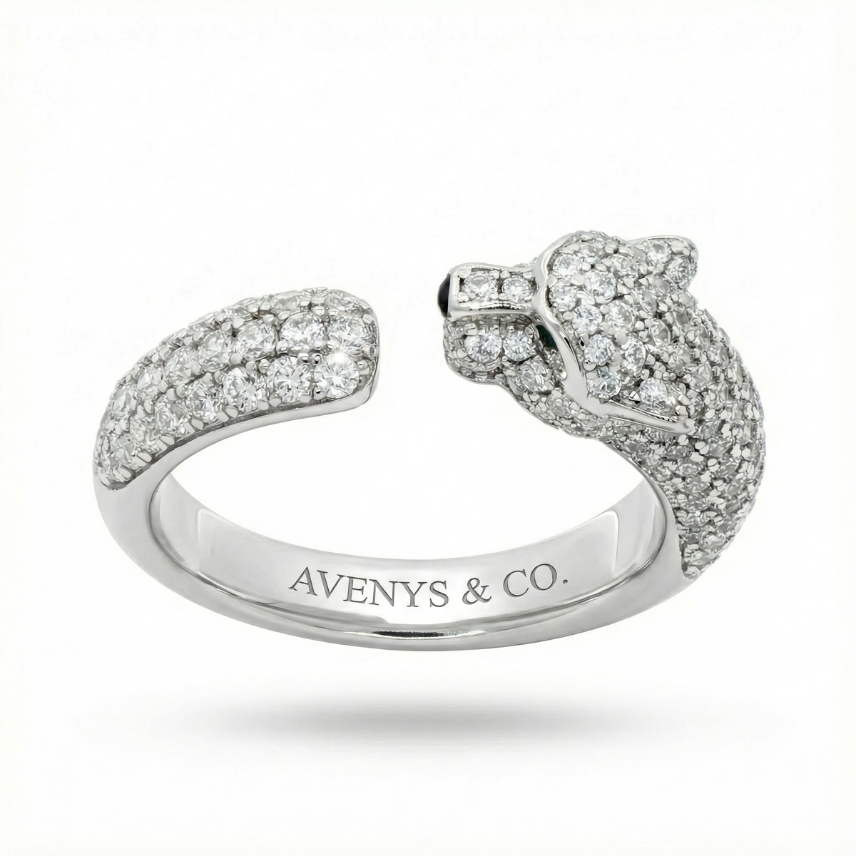 Tiger Pave Ring with White Round Stone – on White Gold