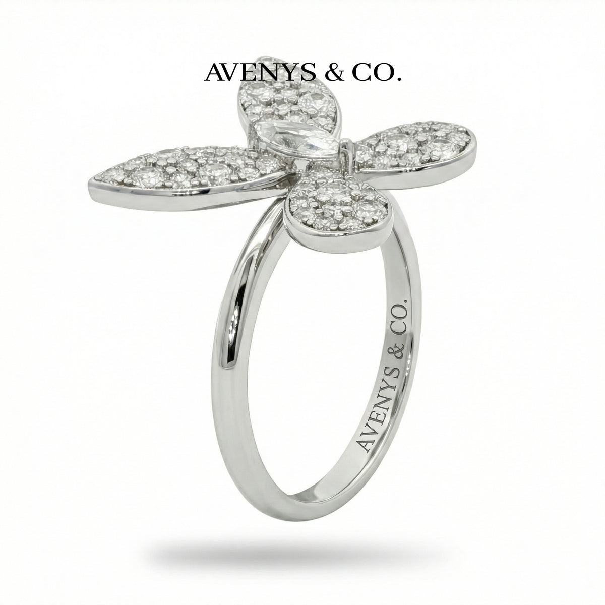 Butterfly Ring with White Round Stone – on White Gold