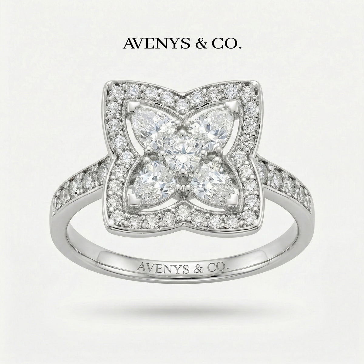 Lotus Classic Ring with White Round Stone – on White Gold