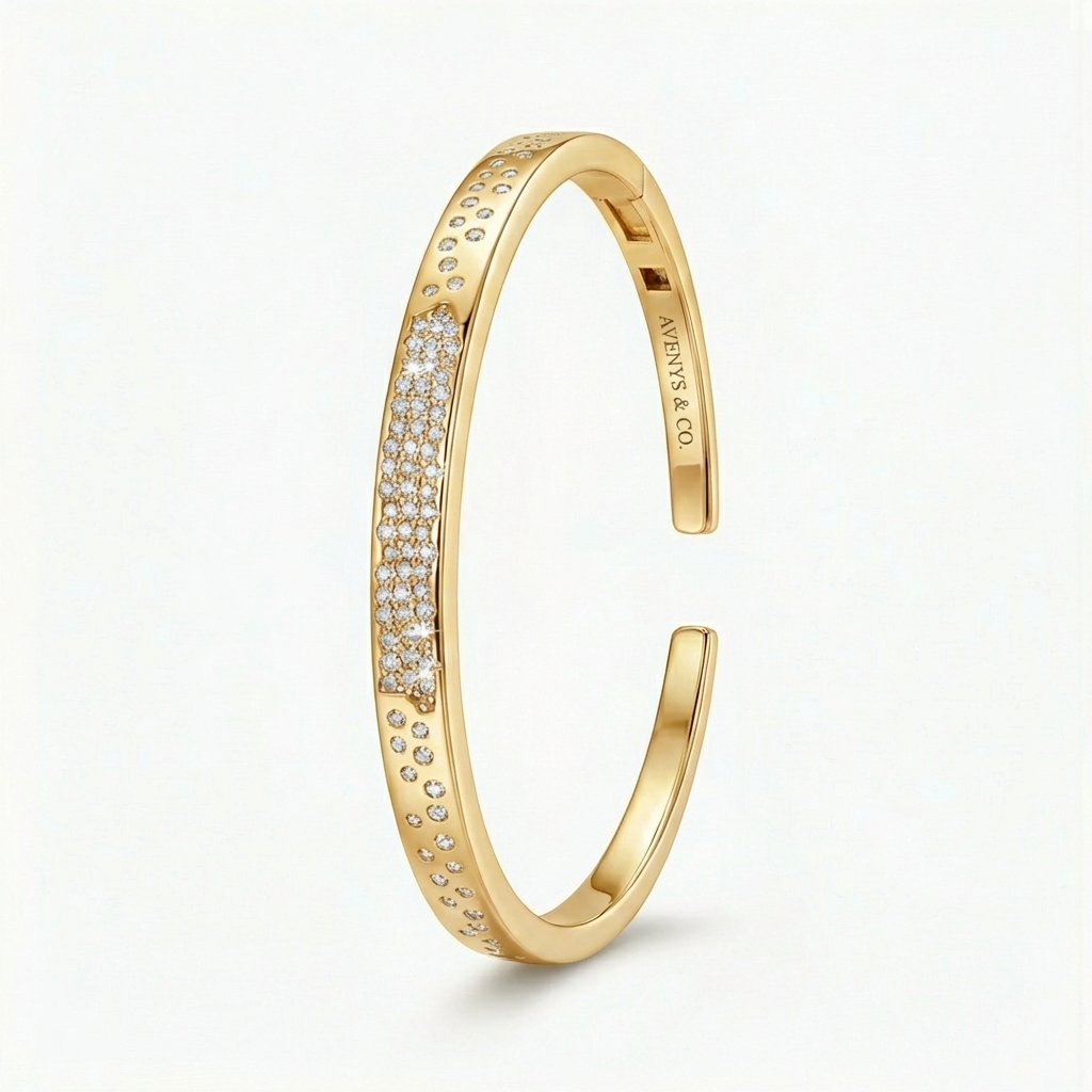 Constellation Bangle with White Round Stone – on Yellow Gold