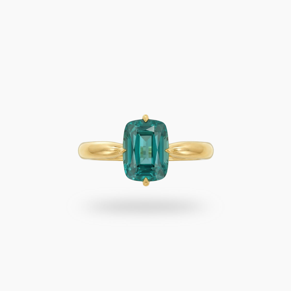 Modern Solitaire Cocktail Ring with Blue Cushion Stone – on Yellow Gold