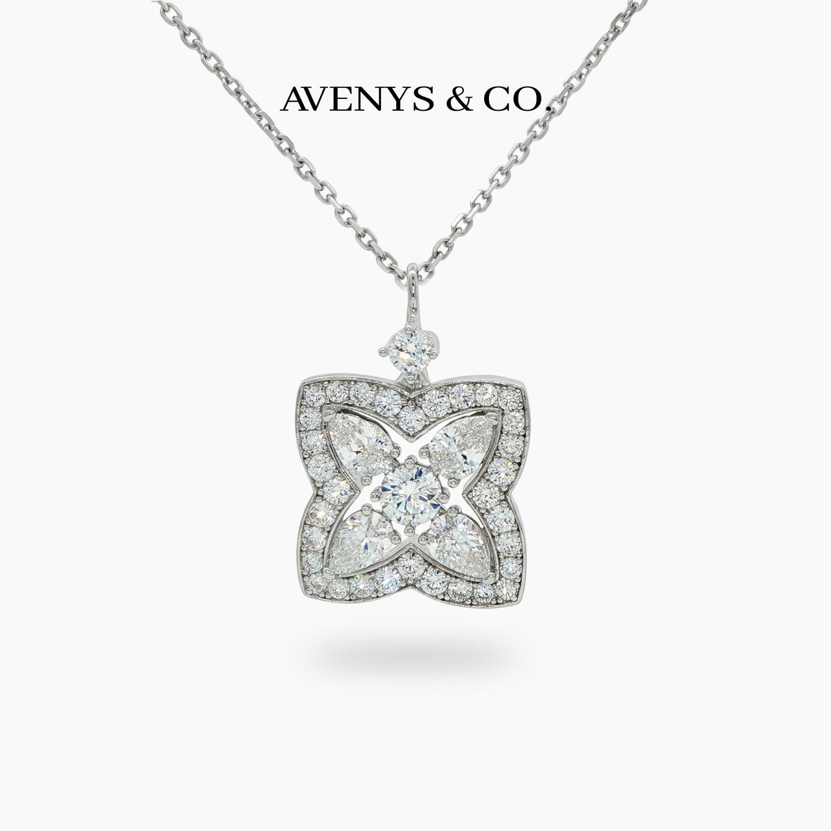 Lotus Classic Necklace with White Round Stone – on White Gold