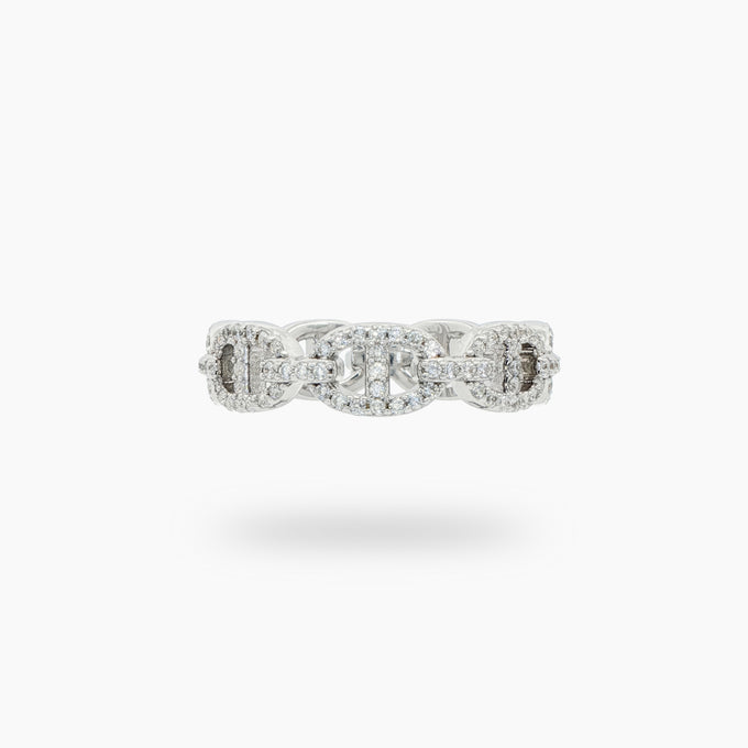Bounded Pave Ring with White Round Stone – on White Gold