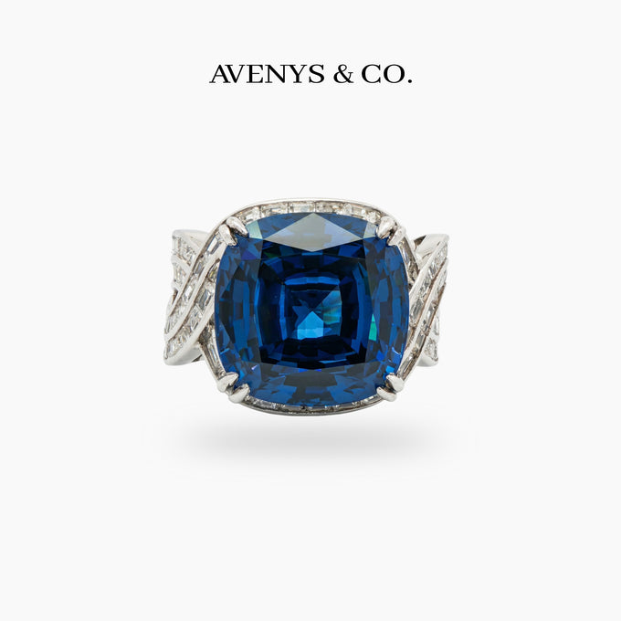 Citadel Pave Ring with Blue Cushion Stone – on White Gold