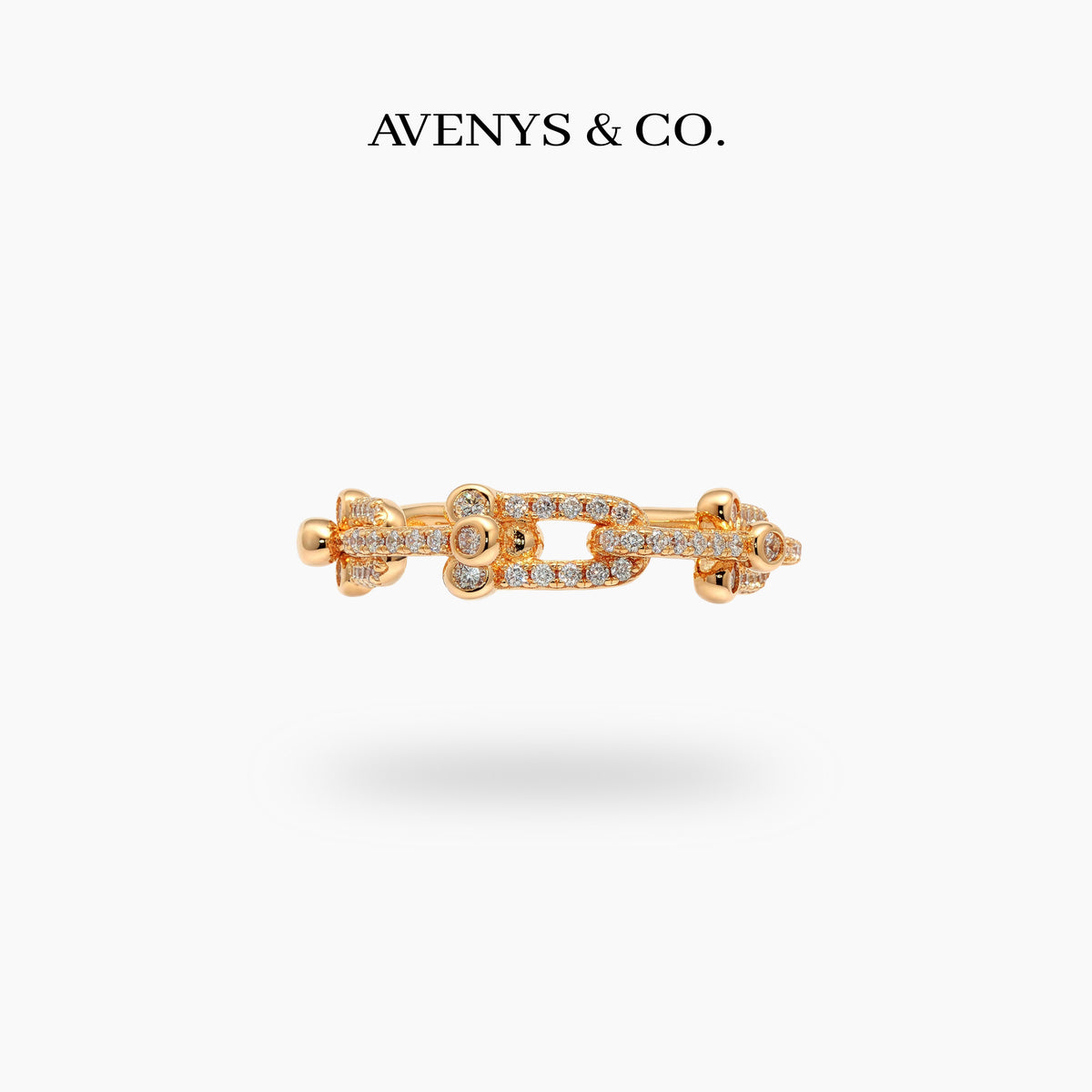 Interlock Pave Ring with White Round Stone – on Yellow Gold