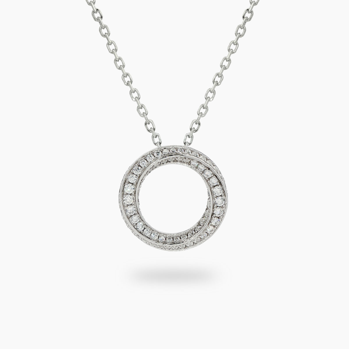 Spiral Necklace with White Round Stone – on White Gold