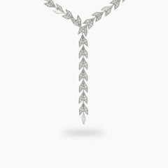 Leaf Necklace with White Round Stone – on White Gold