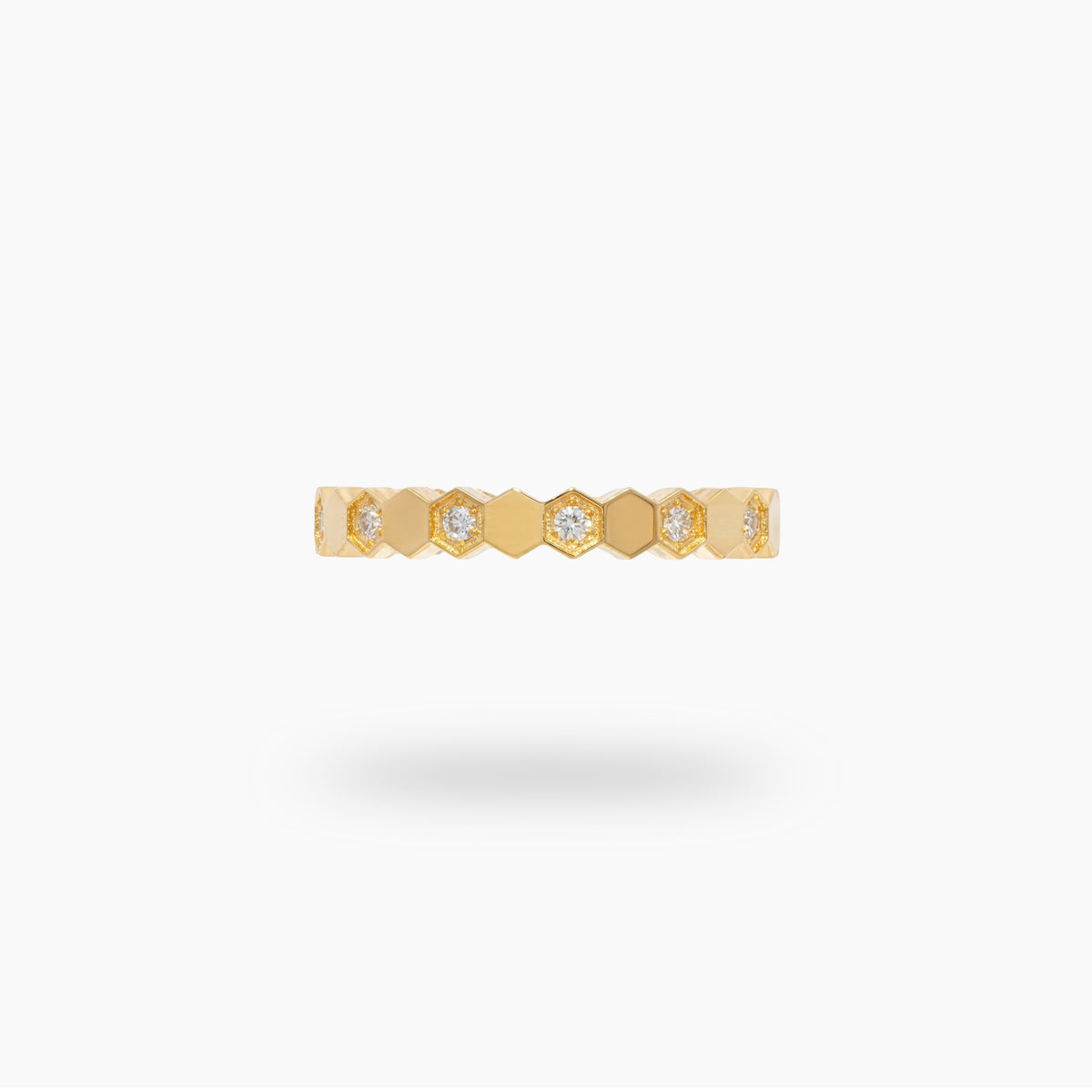 Honeycomb Ring with White Round Stone – on Yellow Gold