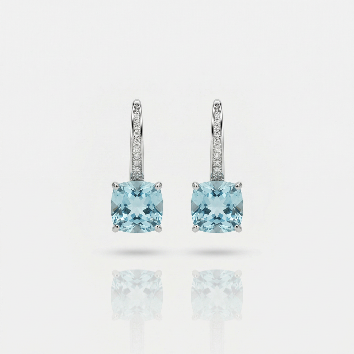 Princess Drop Earring with Aquamarine Princess Stone – on White Gold