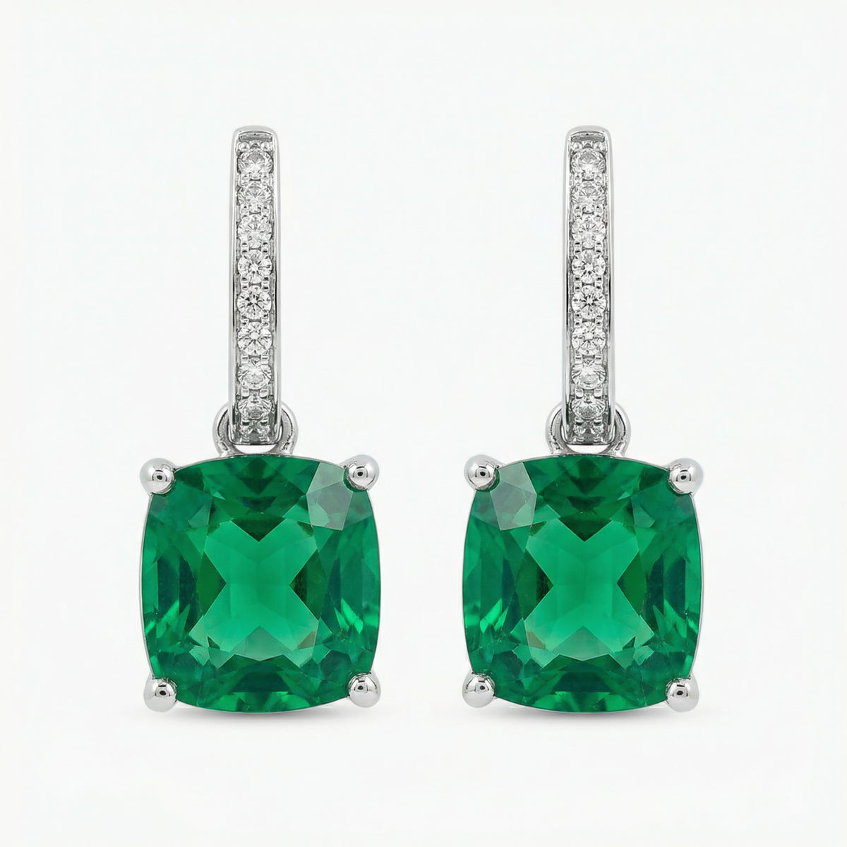 Princess Drop Earring with Green Princess Stone – on White Gold