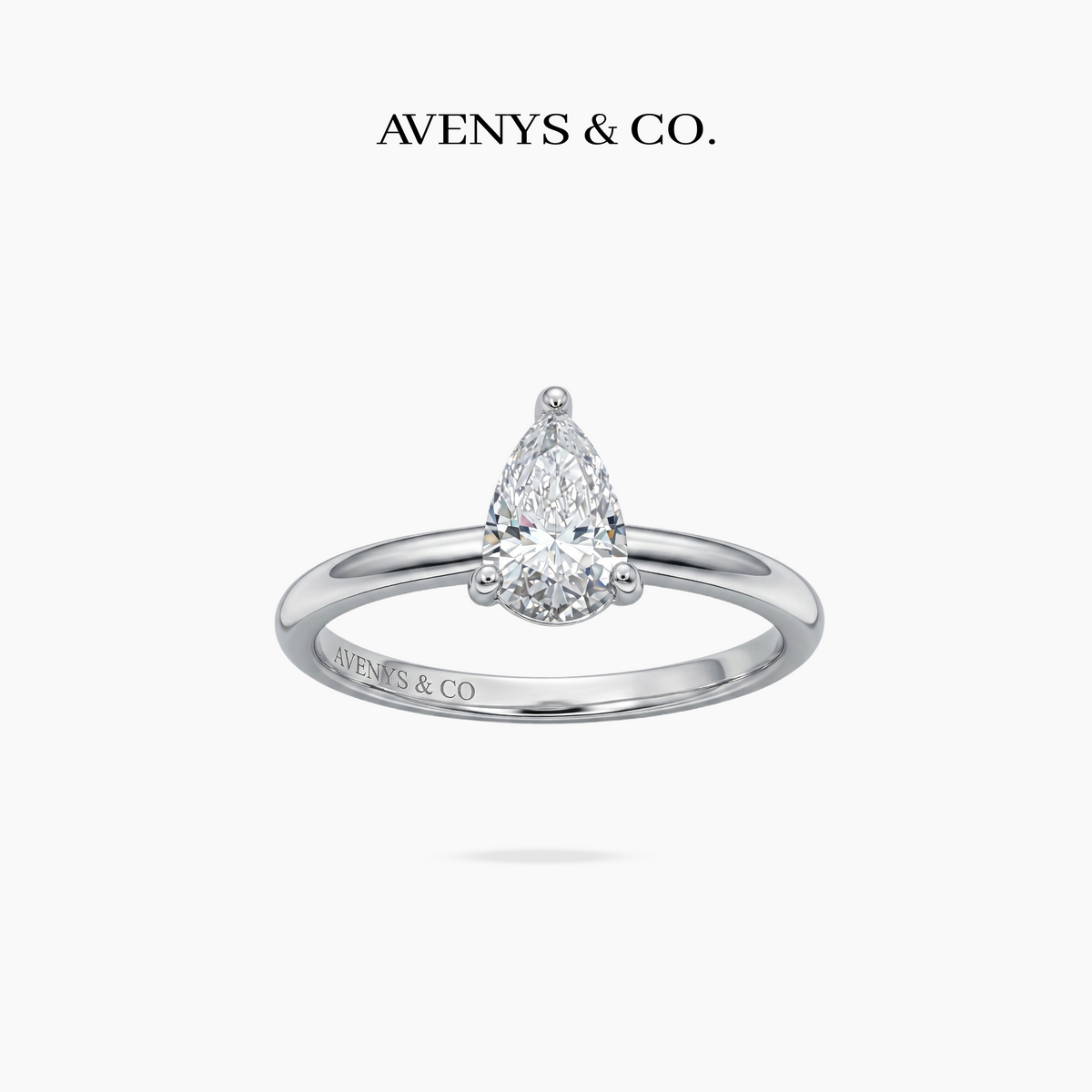 Pear Delicate Ring with White Pear Stone – on White Gold