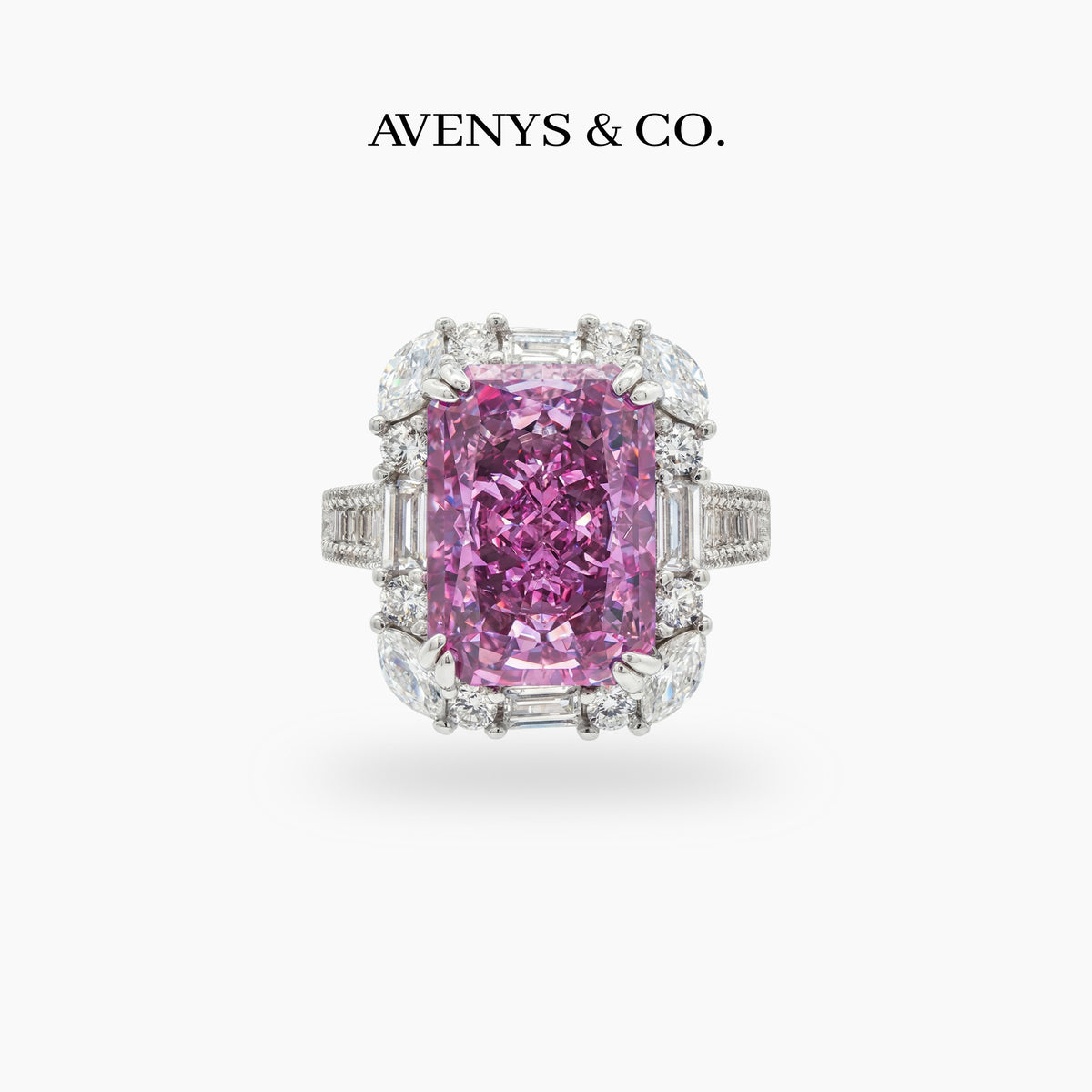 Eden Frame Ring with Purple Radiant Stone – on White Gold