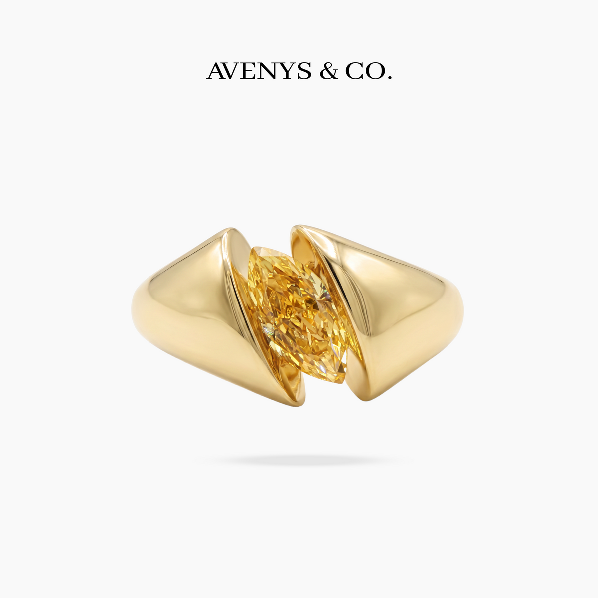 Floating Marquise RIng with Yellow Marquise Stone – on Yellow Gold