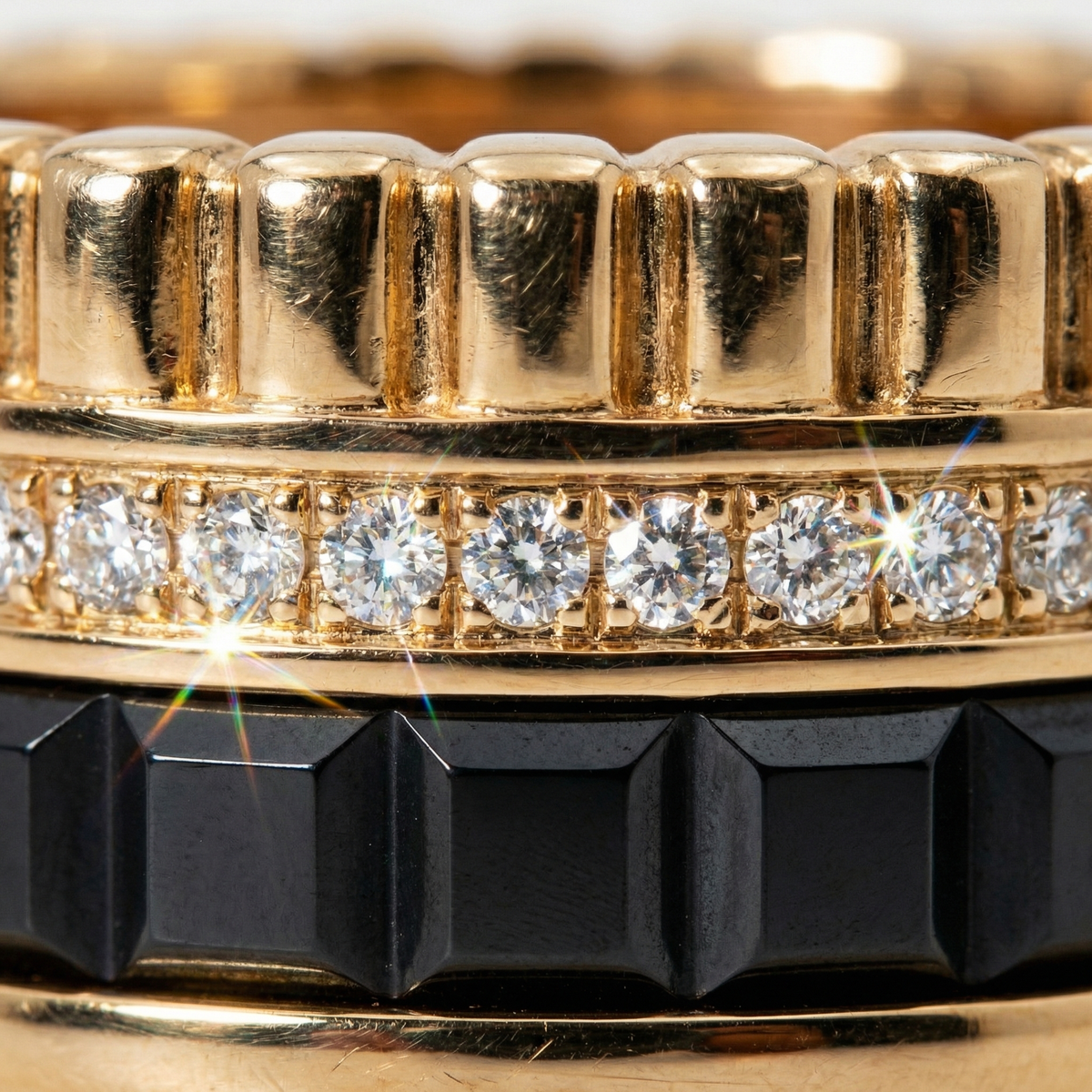 Quatre Ring with White Round Stone – on Yellow Gold