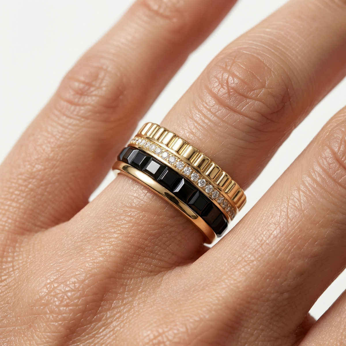 Quatre Ring with White Round Stone – on Yellow Gold