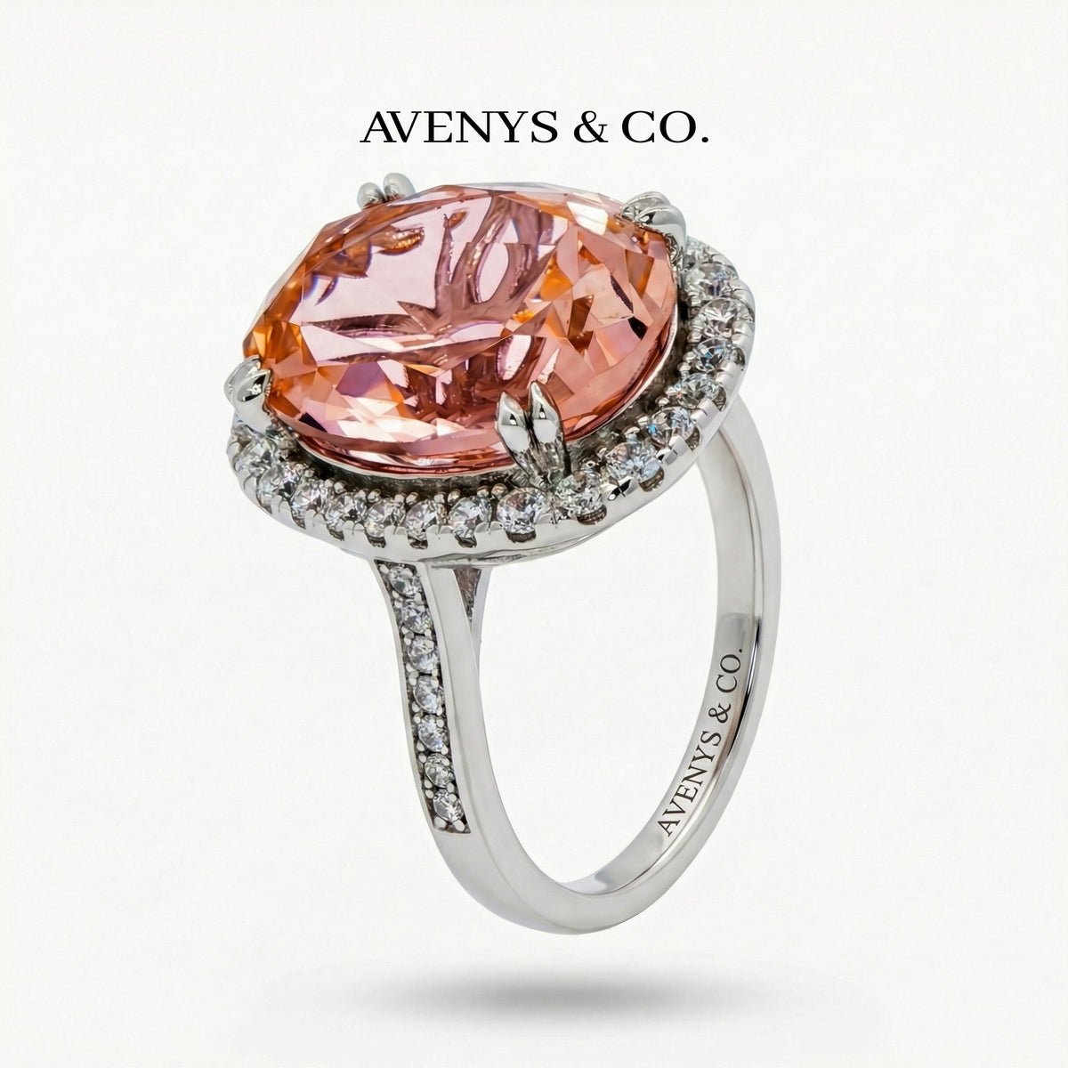 Regent Ring with Pink Cushion Stone – on White Gold