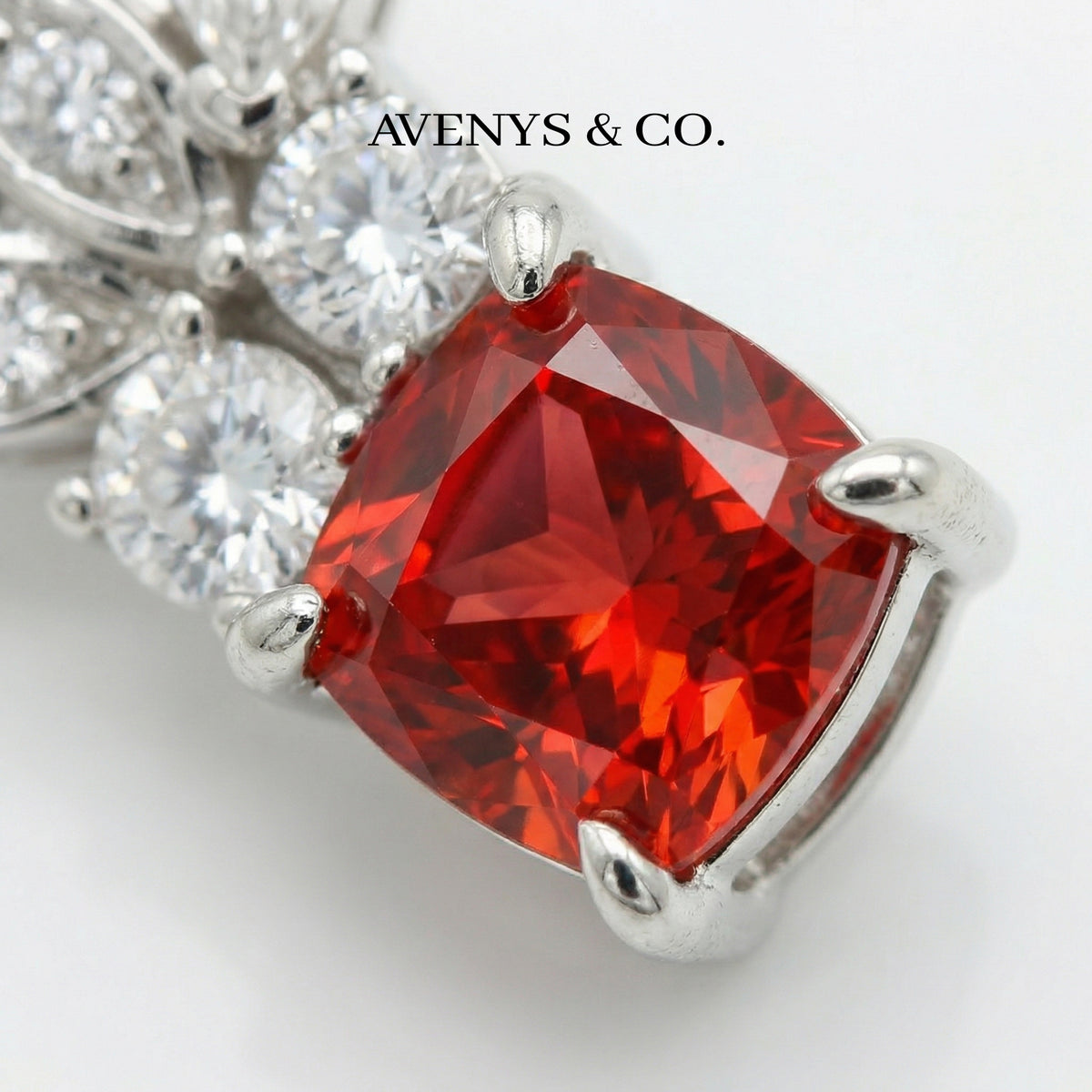 Red Wings Earrings with Red Cushion Stone – on White Gold