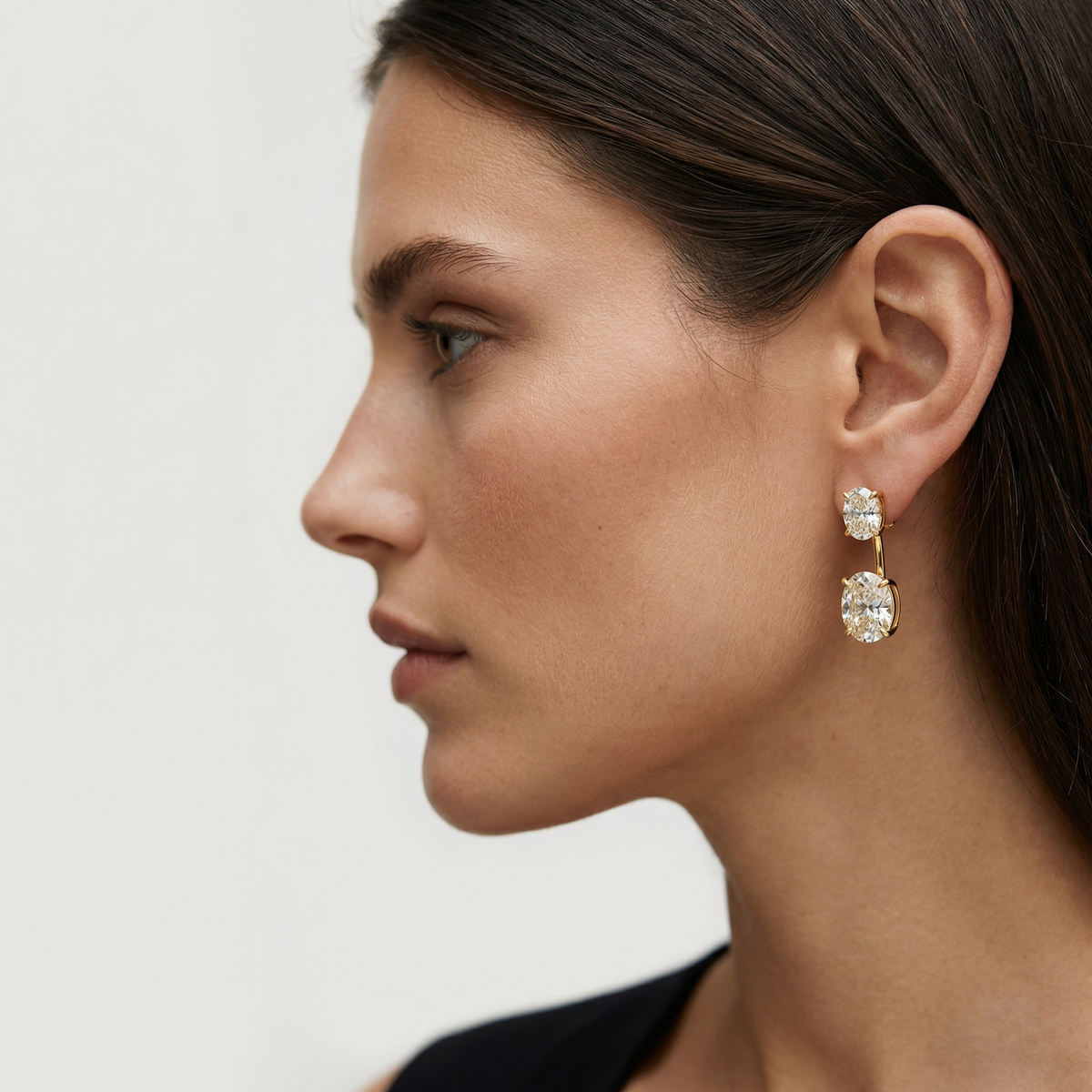 Air Drop Earrings with White Oval Stone – on Yellow Gold