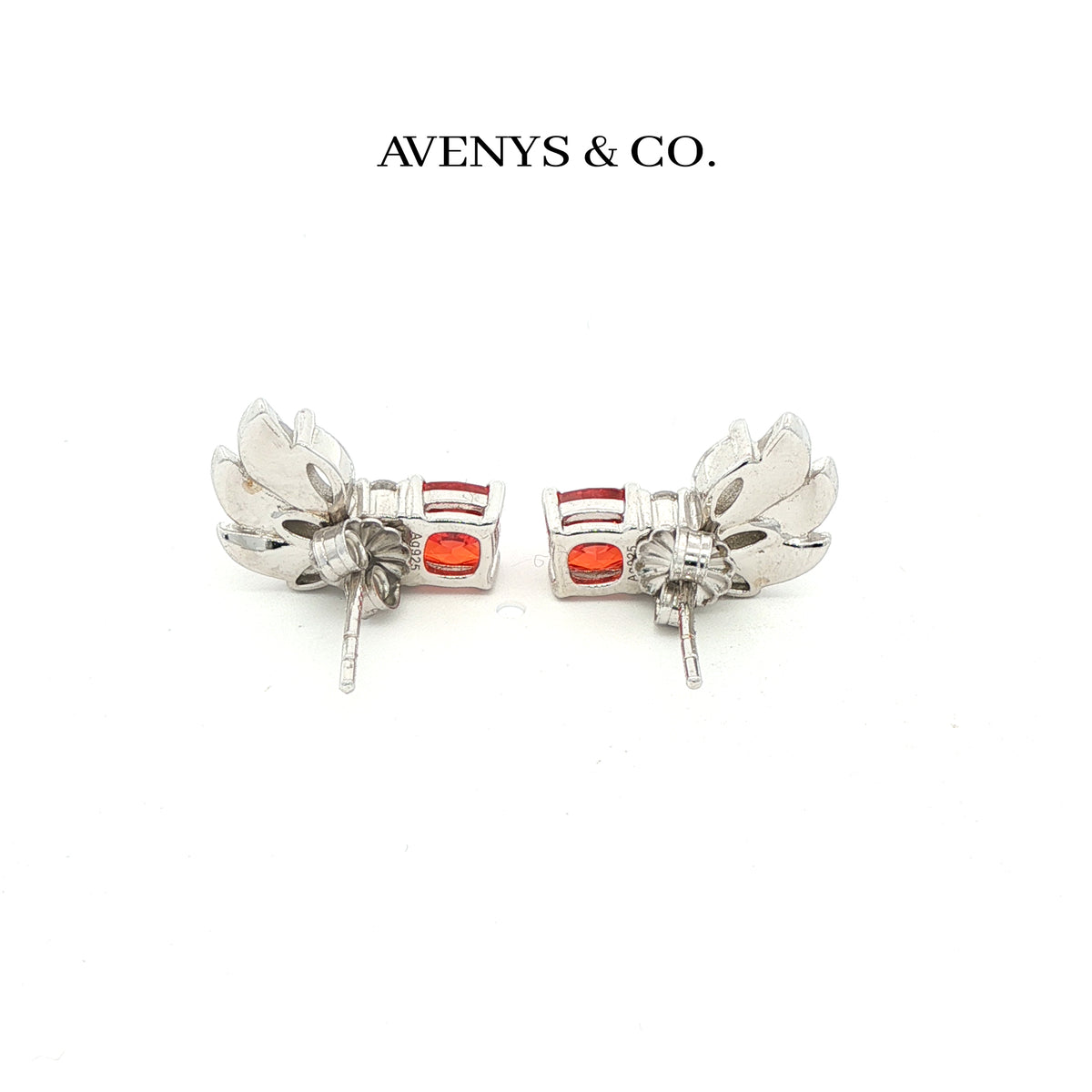 Red Wings Earrings with Red Cushion Stone – on White Gold