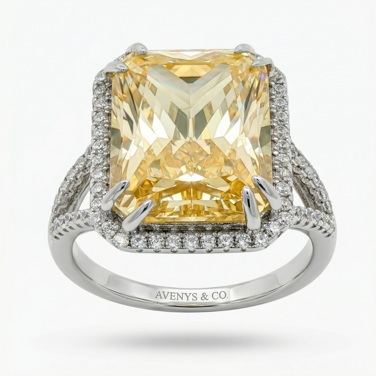 Sunset Radiant Ring with Yellow Radiant Stone – on White Gold