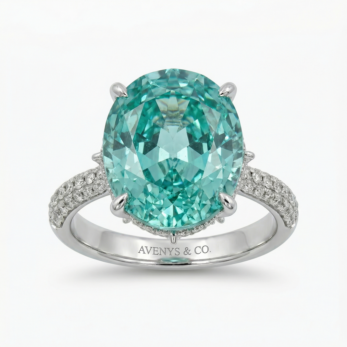 Lagoon Pave Ring with Paraiba Oval Stone – on White Gold