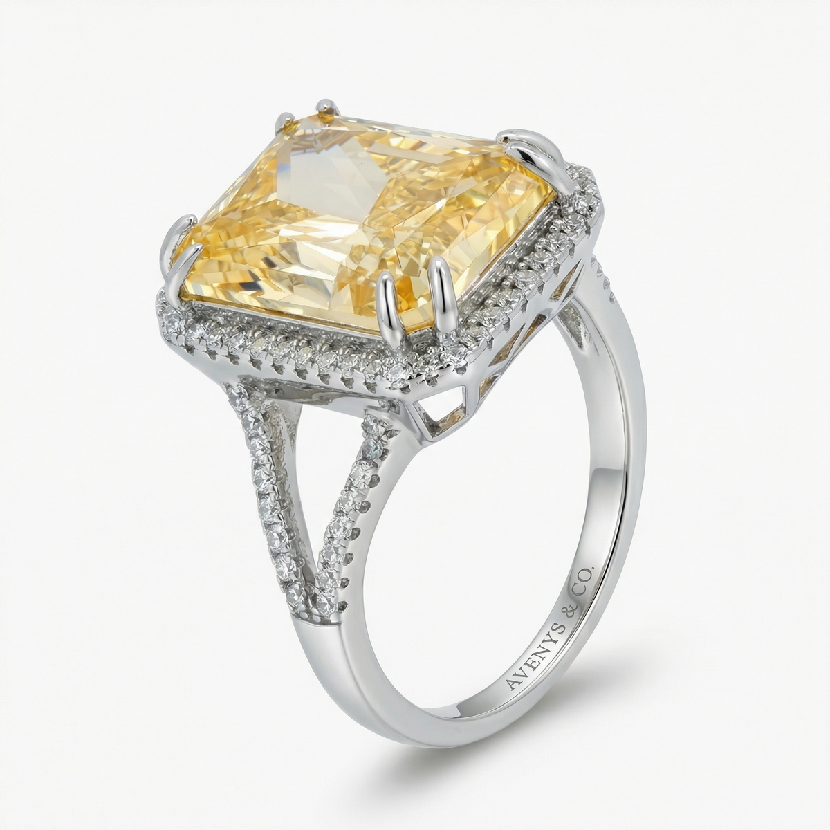 Sunset Radiant Ring with Yellow Radiant Stone – on White Gold