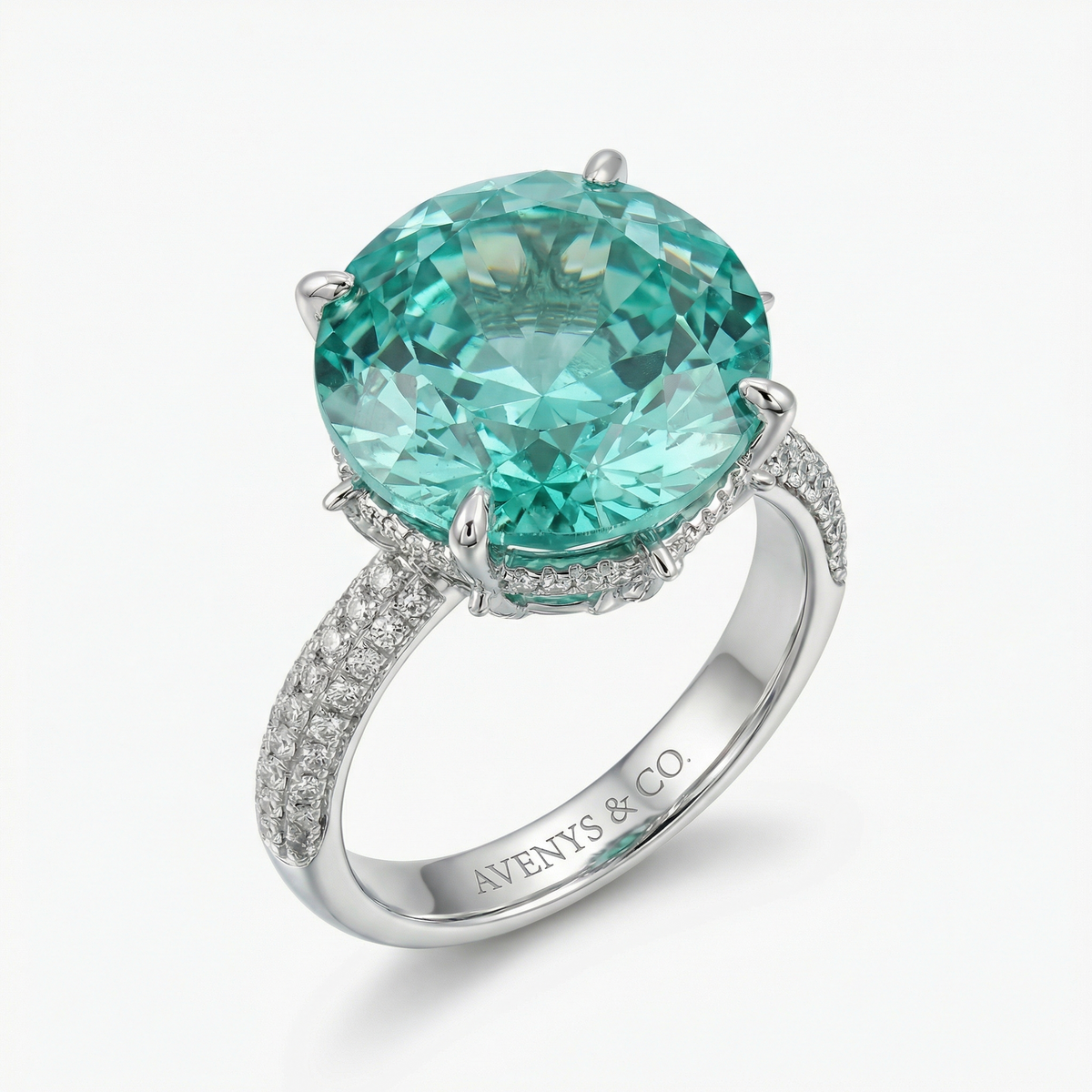 Lagoon Pave Ring with Paraiba Oval Stone – on White Gold