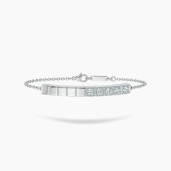 Square Line Bracelet with White Round Stone – on White Gold