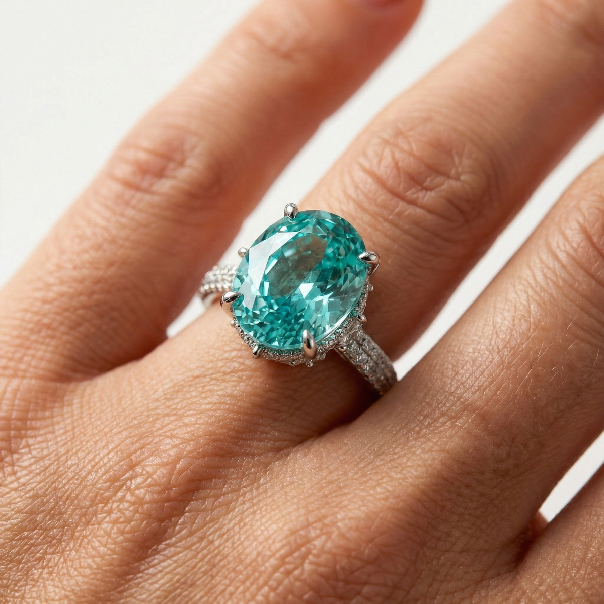 Lagoon Pave Ring with Paraiba Oval Stone – on White Gold