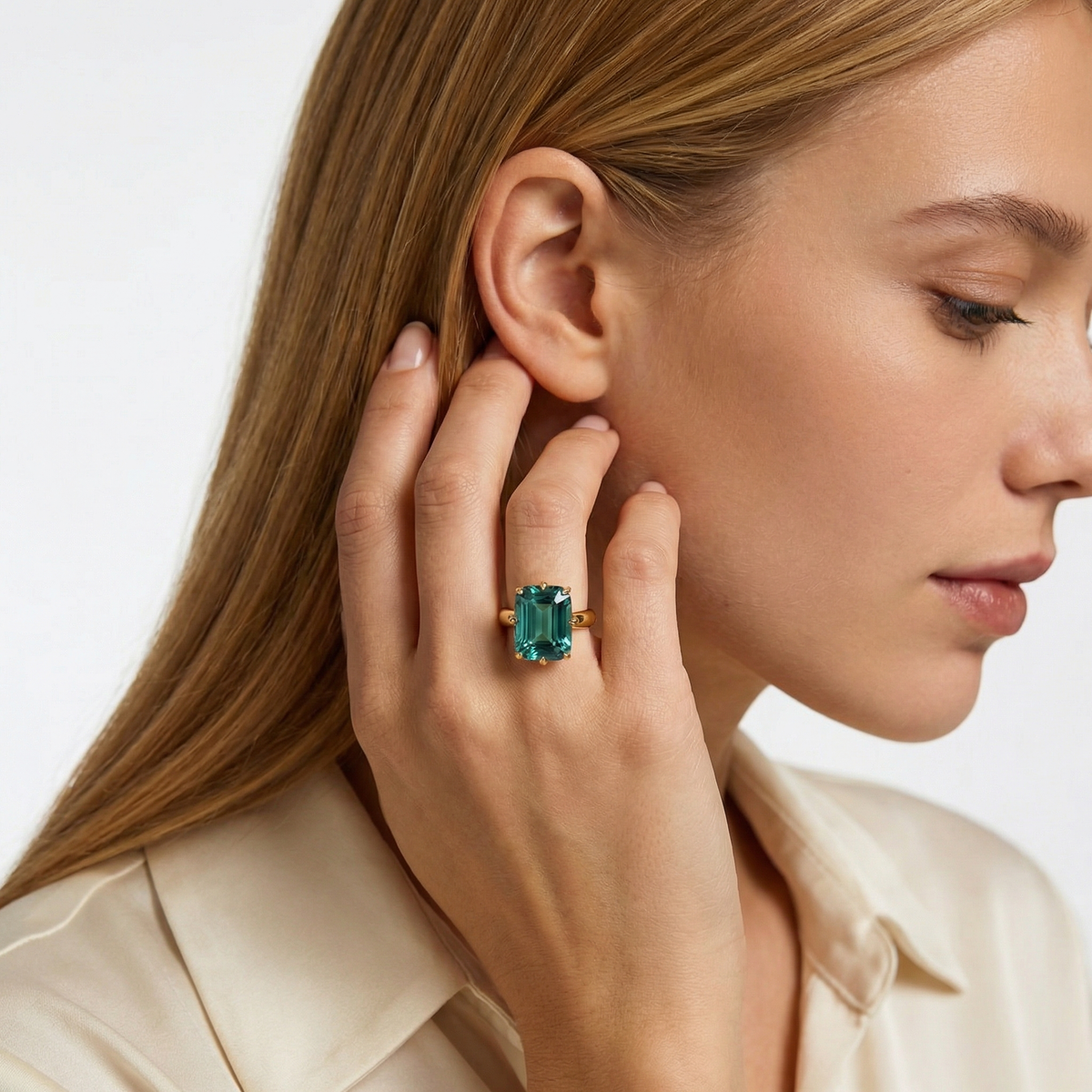 Modern Solitaire Cocktail Ring with Blue Cushion Stone – on Yellow Gold