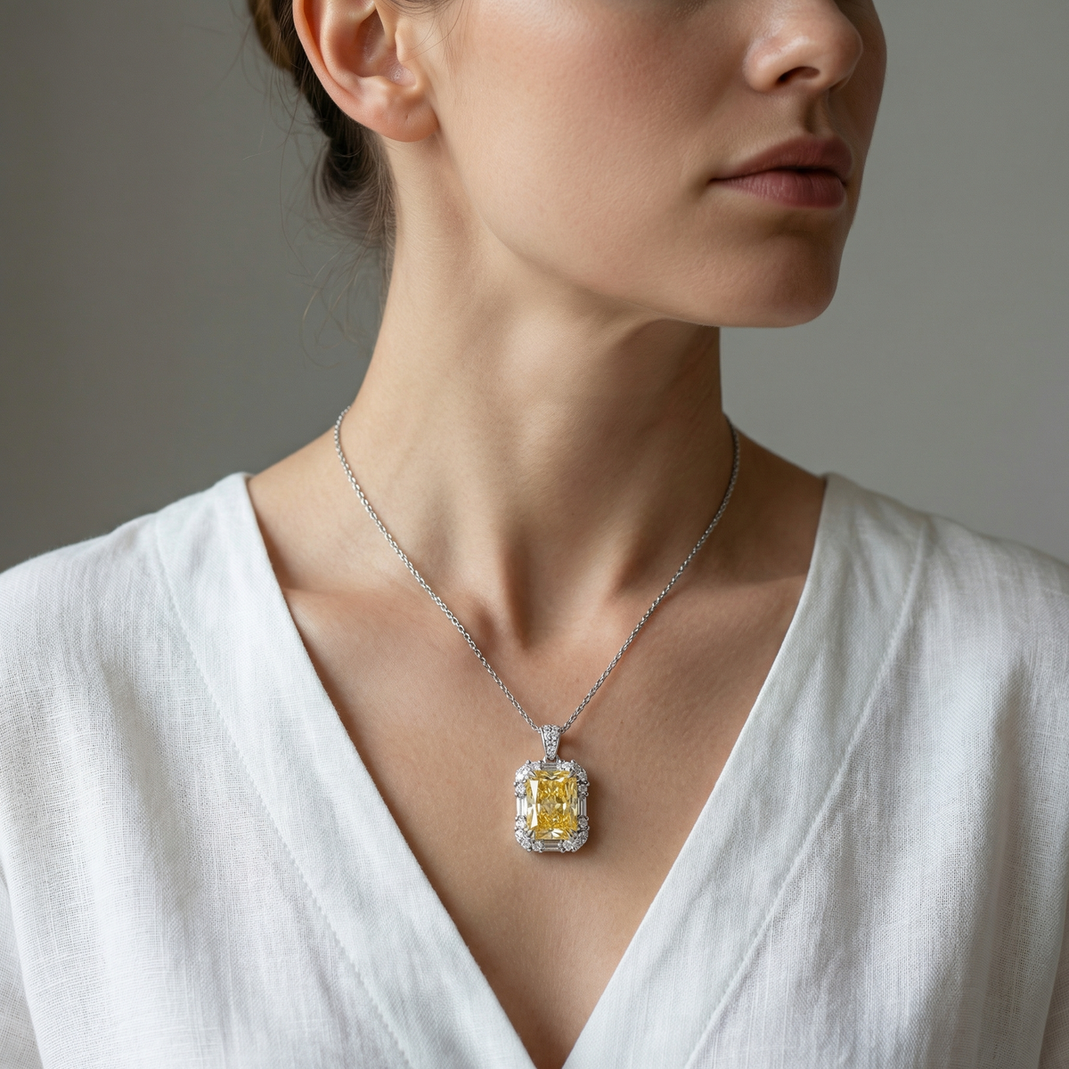 Eden Frame Necklace with Yellow Radiant Stone – on White Gold