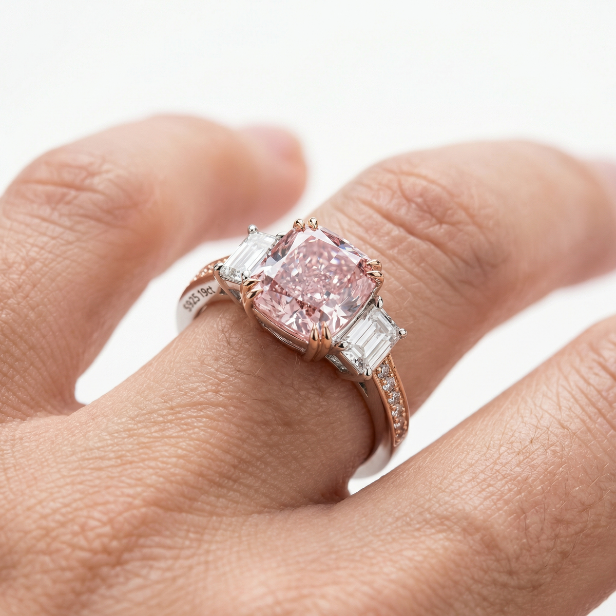 Trilogy Halo Ring with Pink Cushion Stone – on White Gold
