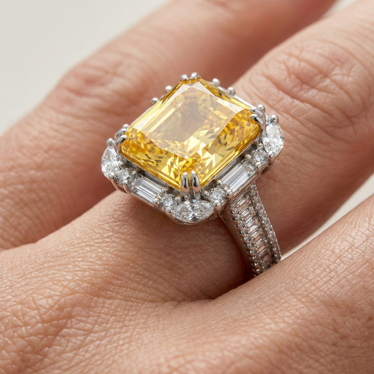 Eden Sunset Pave Ring with Yellow Emerald Stone – on White Gold