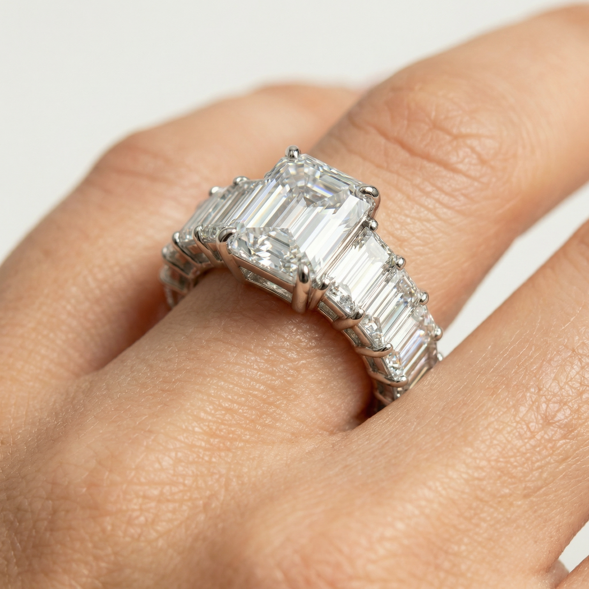 Princess Eternity Ring with White Radiant Stone – on White Gold