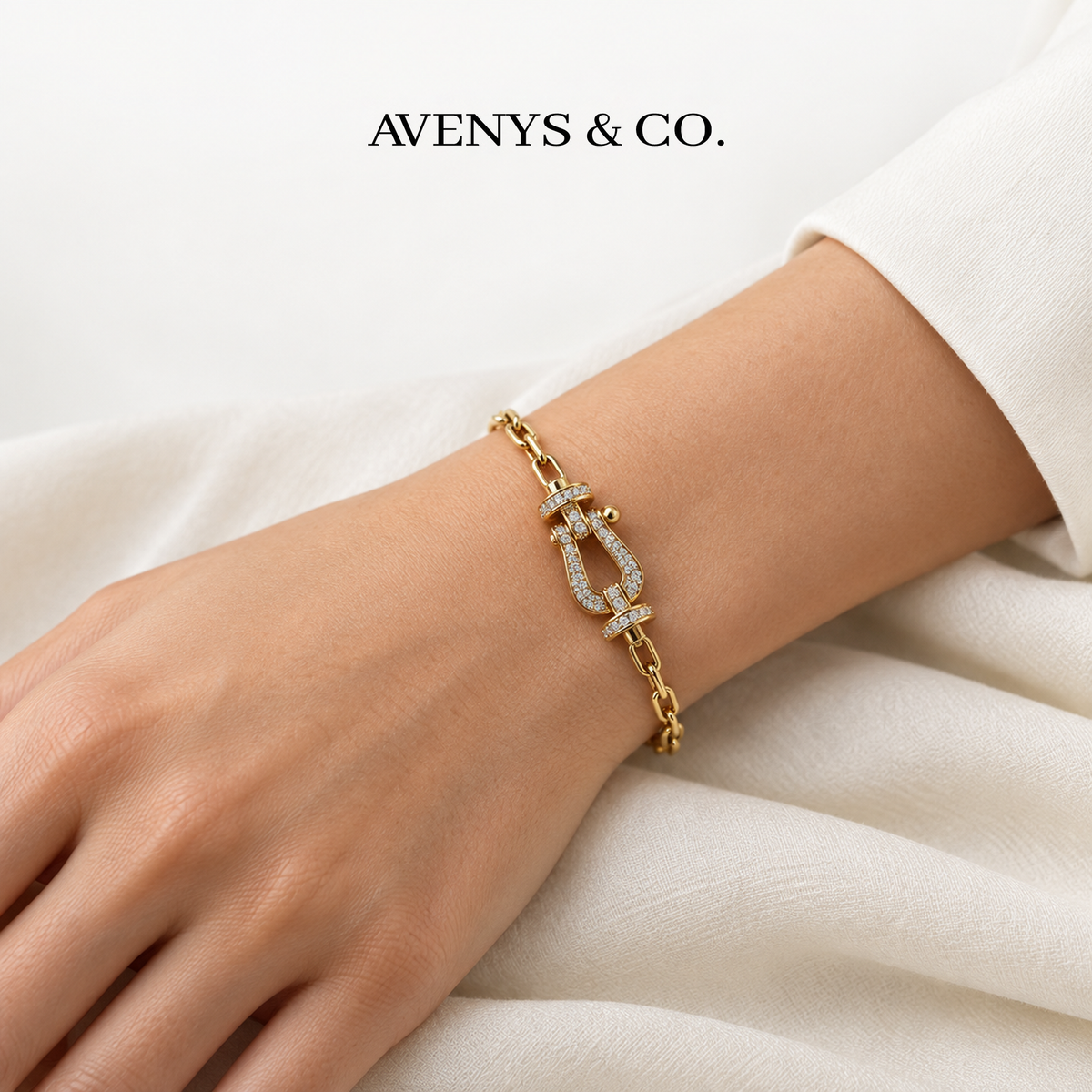 AV Anchor Chain Bracelet on Yellow Gold — wrist view